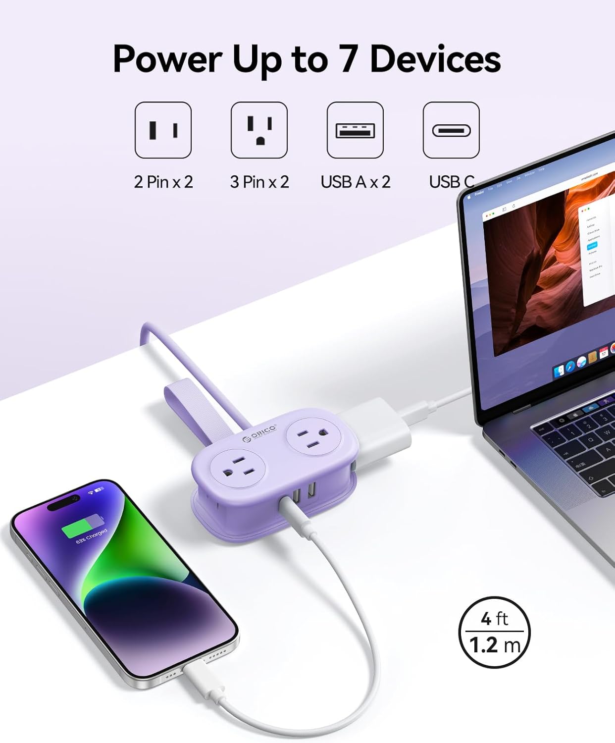Purple Travel Power Strip